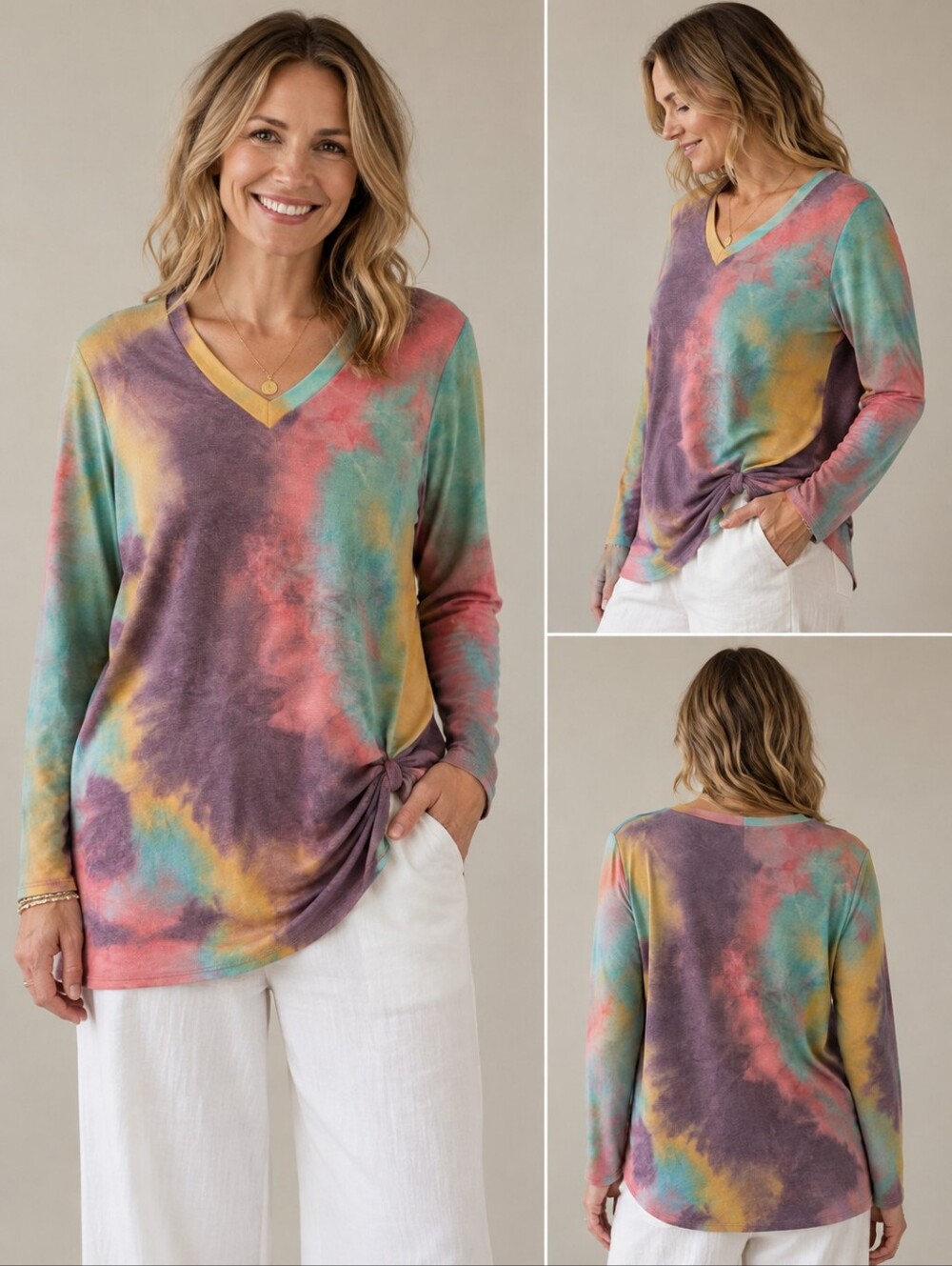 Jodifl NWT Tie Dye Twist Hem Tunic Top Medium Made USA